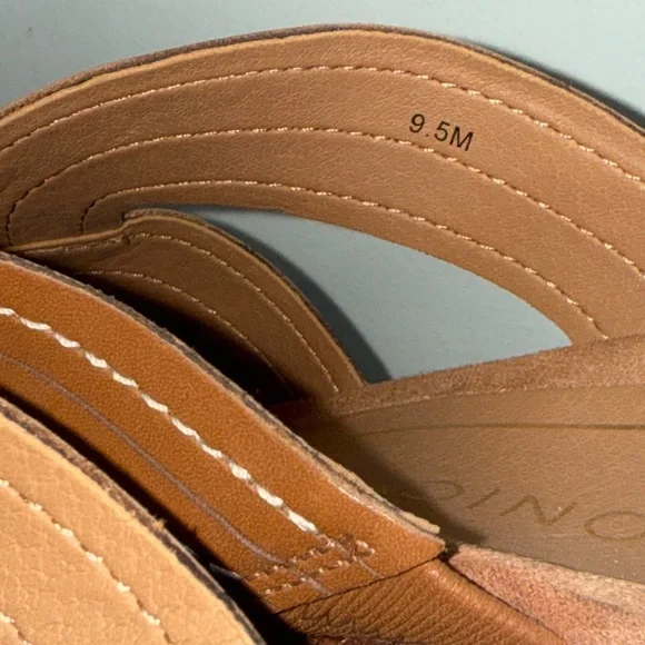 VIONIC MALORIE Raffia Natural Tan Leather Open Toe Slip On Wedge Sandals Sz 9.5 - Picture 9 of 16